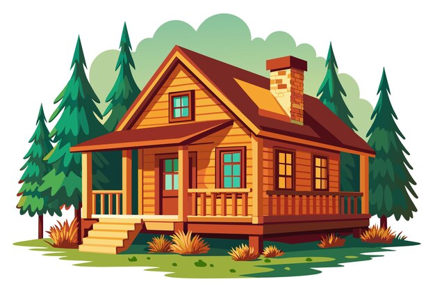 Vector cabin vintage style house wood village