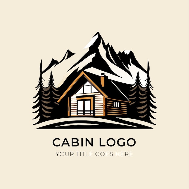 Cabine logo ontwerp sjabloon vectorillustratie van een blokhut in de bergen