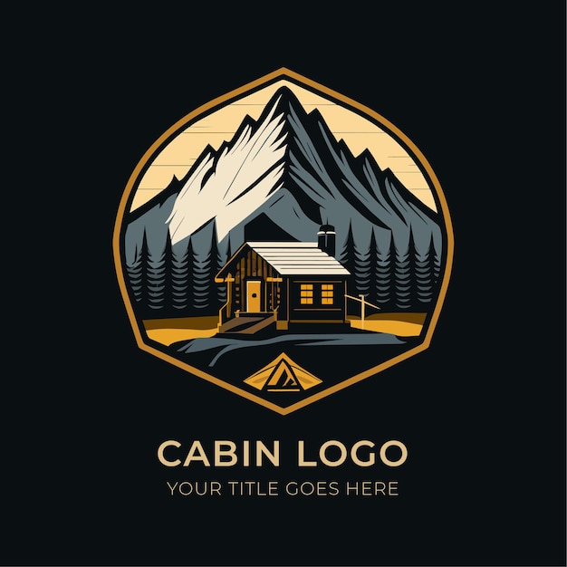 Cabine logo ontwerp sjabloon vectorillustratie van een blokhut in de bergen