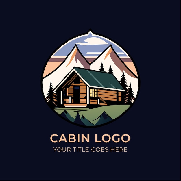 Cabine logo ontwerp sjabloon vectorillustratie van een blokhut in de bergen