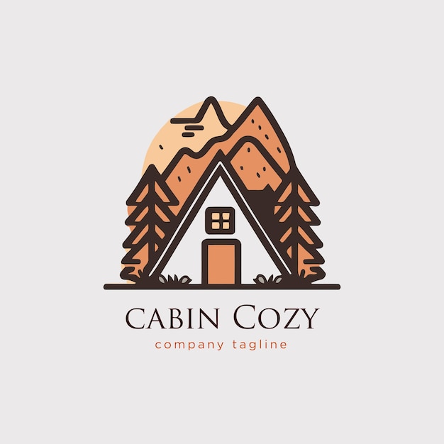 Cabine logo sjabloon Vector illustratie van een blokhut in de bergen
