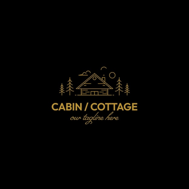 Cabine of Cottage lijn kunst logo vector ontwerp illustratie