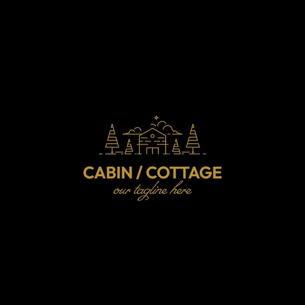 Cabine of Cottage lijn kunst logo vector ontwerp illustratie