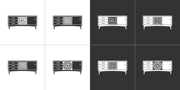 Cabinet icons set on black and white background Vector illustration