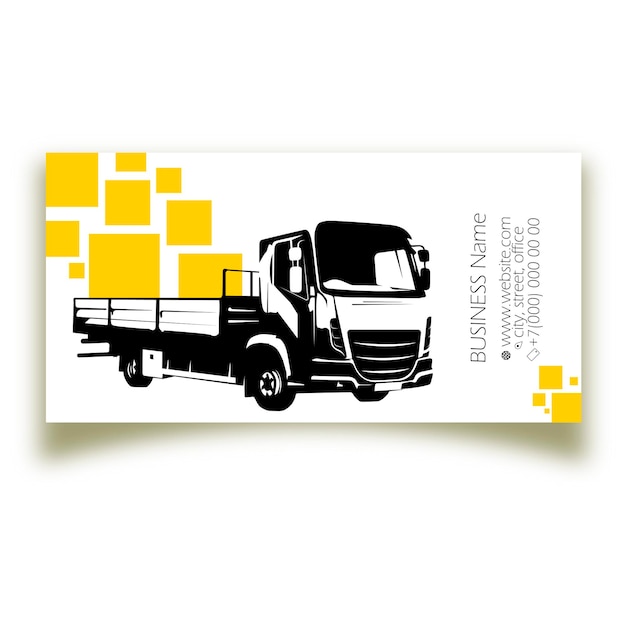 Vector cable cabover truck with body sides black silhouette business card for transportation