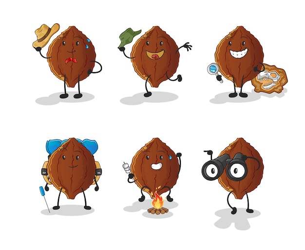 Vector cacao adventure group character. cartoon mascot vector