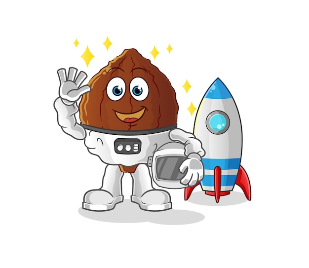 Carattere d'ondeggiamento dell'astronauta del cacao. vettore mascotte dei cartoni animati