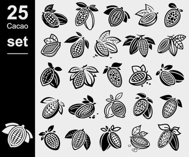 Cacao beans set Collection cacao beans icons Vector