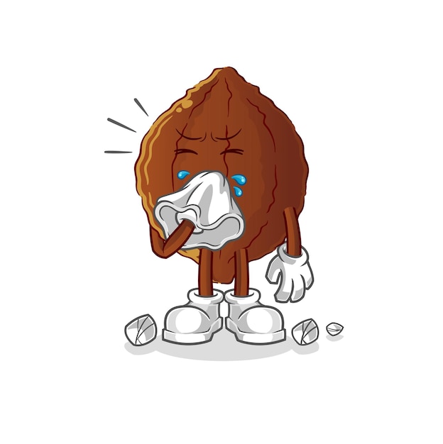 cacao blowing nose character. cartoon mascot vector