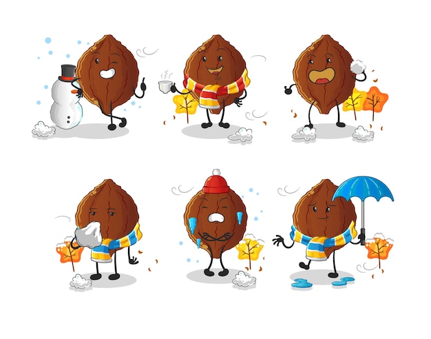 Cacao in cold weather character mascot vector