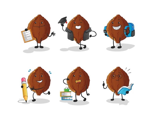 Cacao education set character. cartoon mascot vector