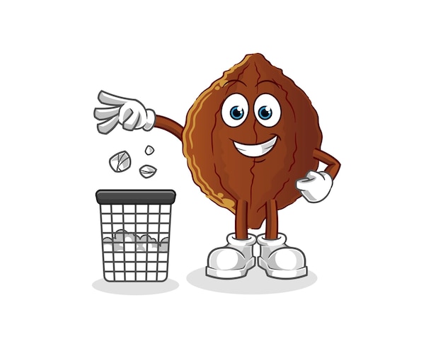 cacao Gooi vuilnis mascotte. cartoon vector