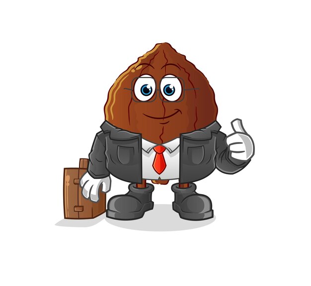 Cacao kantoormedewerker mascotte. cartoon vector