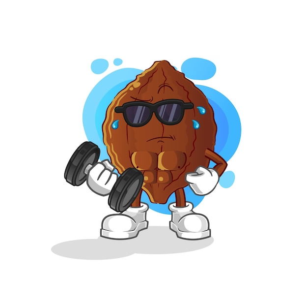 Vector cacao lifting dumbbell vector. cartoon character