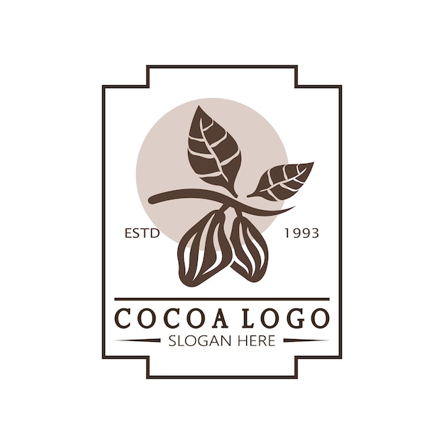 Cacao logo,cacaoboon,cacaoboom,cacao takken en bladeren,chocolade mix op witte achtergrond,vintage