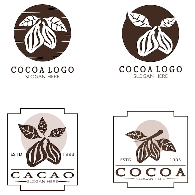 Cacao logo cacaoboon cacaoboom cacao takken en bladeren chocolade vintage sjabloon ontwerp vector