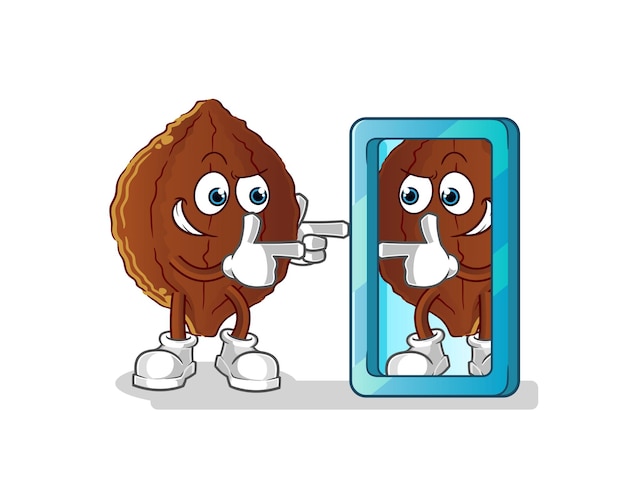 Cacao op zoek naar spiegelbeeldverhaal. cartoon mascotte vector