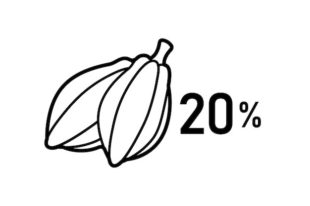 카카오 퍼센티지 벡터 아이콘 20% 코코아 블랙 채워진 초콜릿용 디자인 요소