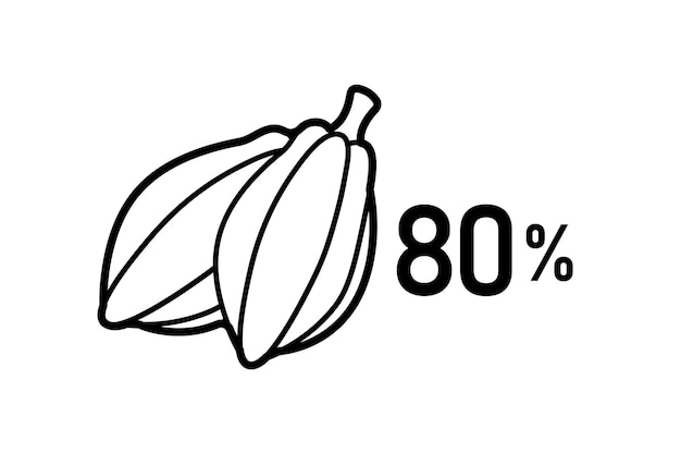 카카오 퍼센티지 벡터 아이콘 80% 코코아 블랙은 초콜릿용 디자인 요소를 채웠습니다.