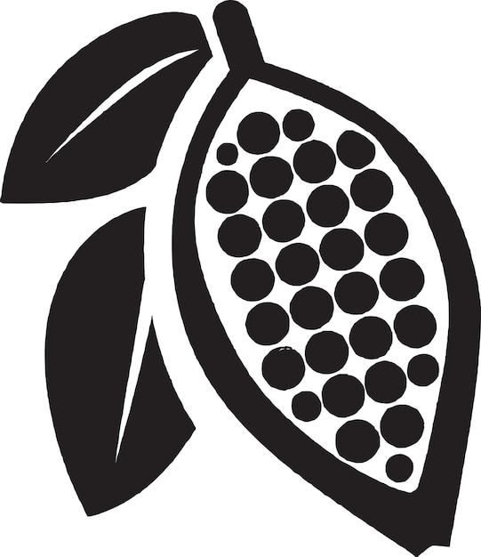 Cacao pod grafisch logo met bladeren en zaden