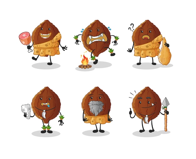 Cacao primitief man groepskarakter. mascotte vector