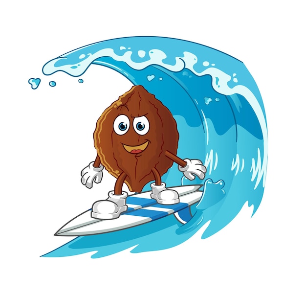 cacao surfing character. cartoon mascot vector