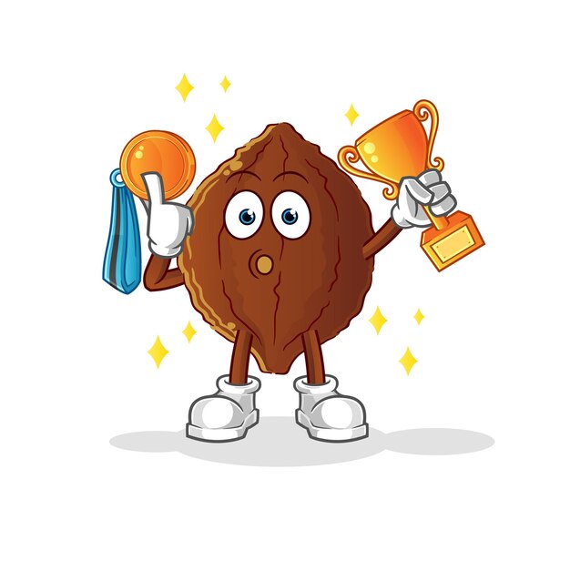 Cacao winner with trophie. cartoon character