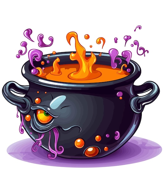 Vector cackling witch cauldron illustratie op witte achtergrond