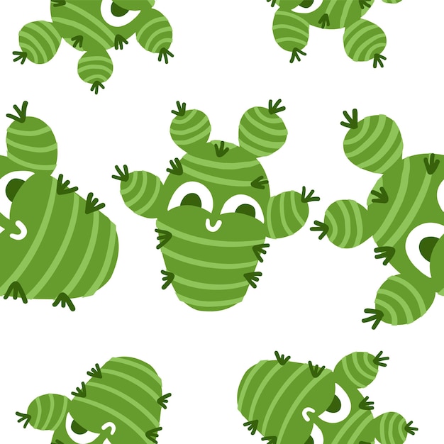 Cacti characters pattern in cartoon style