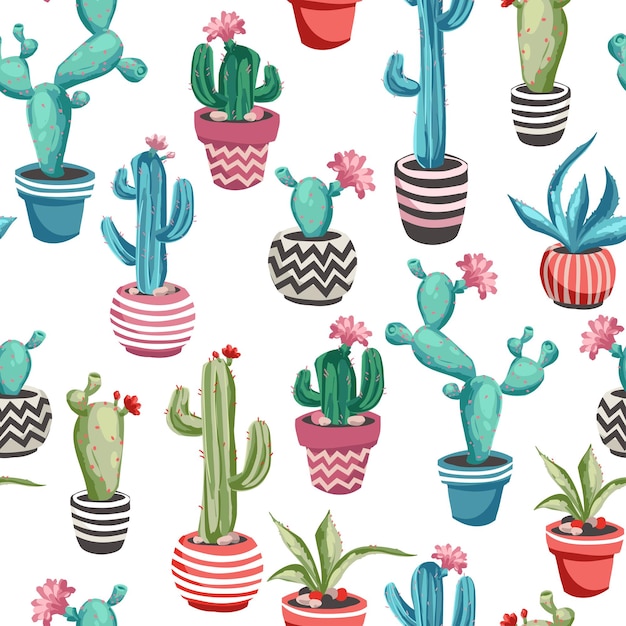 Cacti flower seamless pattern