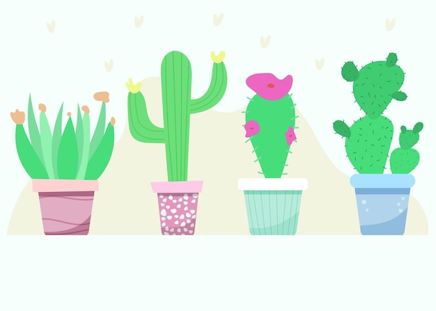 cacti in pots pastel colors set