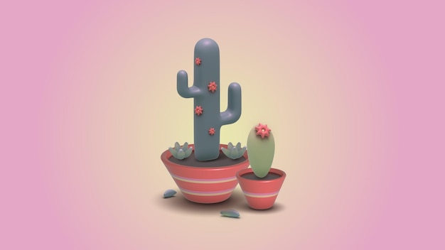 Cacti and succulents in 3d style