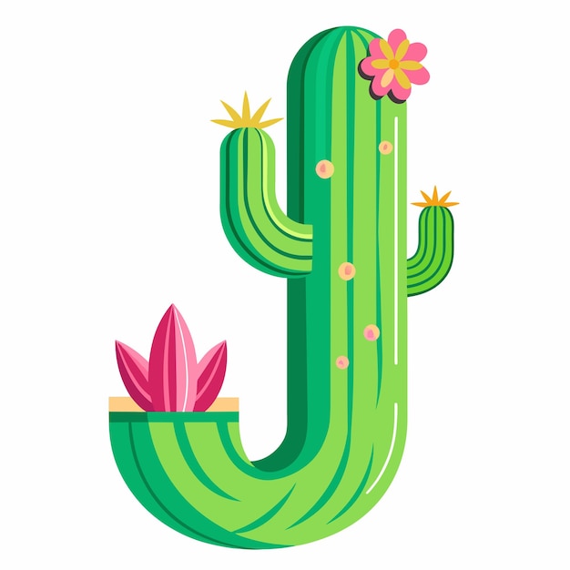 cactus Alphabet letter J vector on isolated white background
