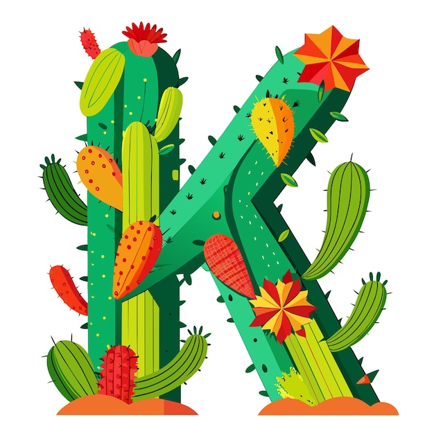 cactus Alphabet letter K vector on isolated white background