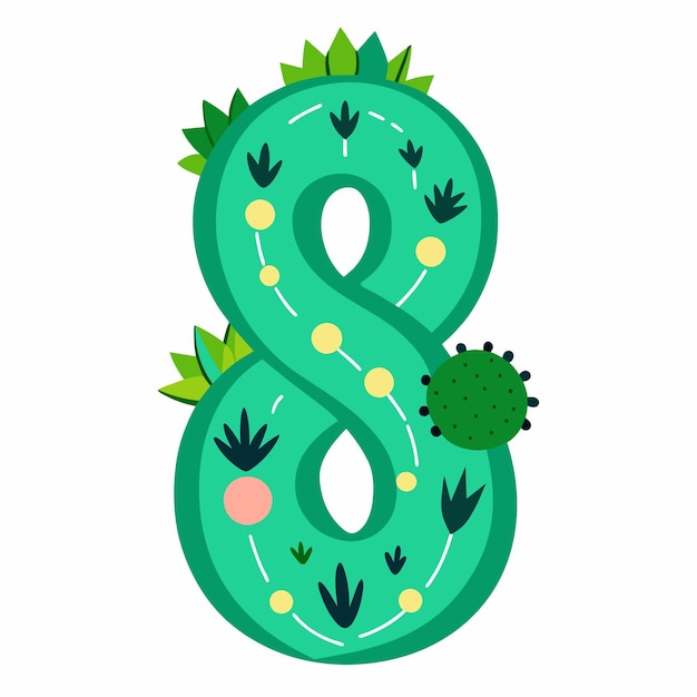 Vector cactus alphabet nummer letter 8 vector op geïsoleerde witte achtergrond