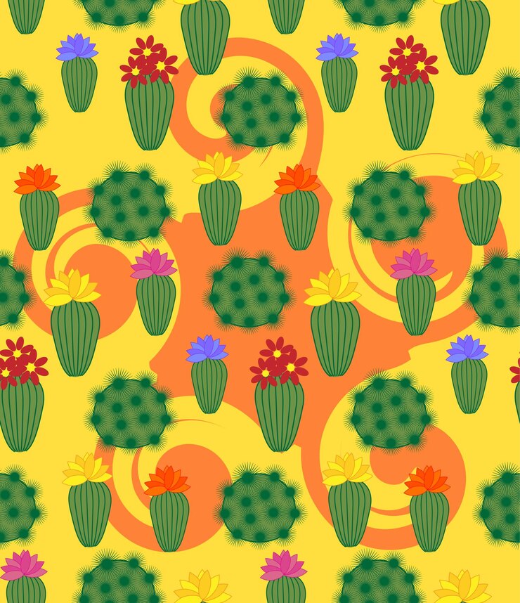 Vector cactus background seamless pattern exotic plant tropical