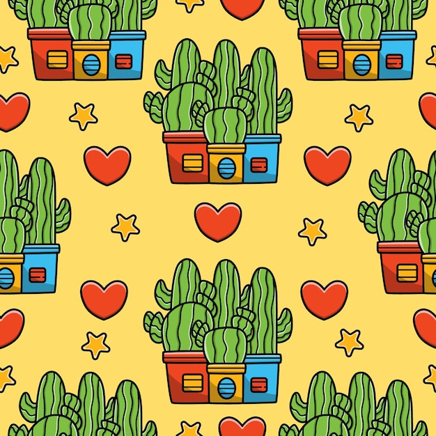 Cactus boom cartoon doodle naadloze patroon ontwerp