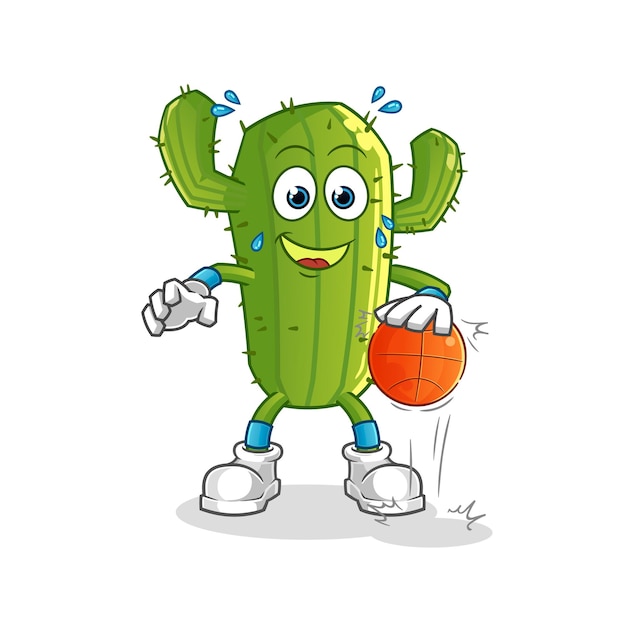 Cactus cartoon character dribble basketball