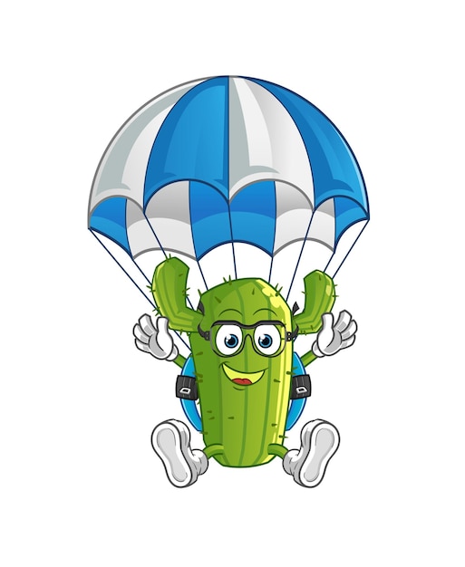 Cactus cartoon character skydiving