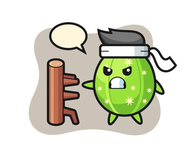 Cactus cartoon illustration as a karate fighter