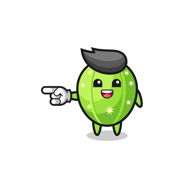 Cactus cartoon with pointing left gesture