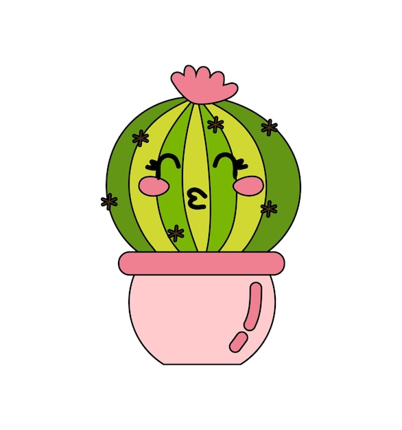 Cactus character Vector color doodle illustration isolated on white