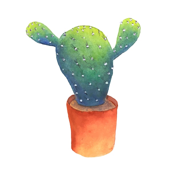 Vector cactus clipart aquarel groene cactus in pot op witte achtergrond