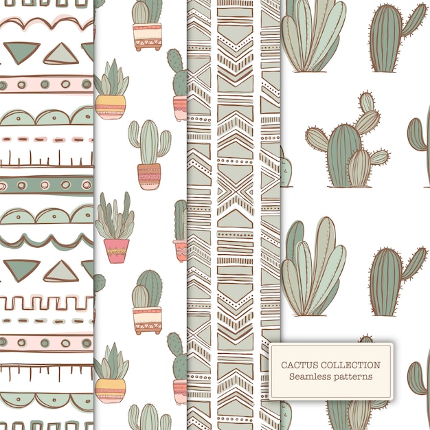 Vector cactus collection of seamless vector patterns.