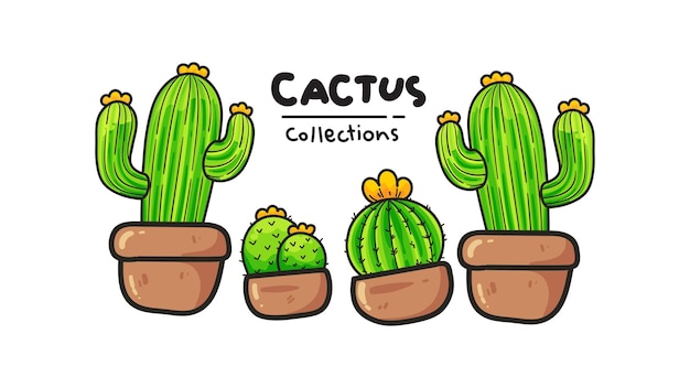 Vector cactus collections hand drawn cartoon art illustration