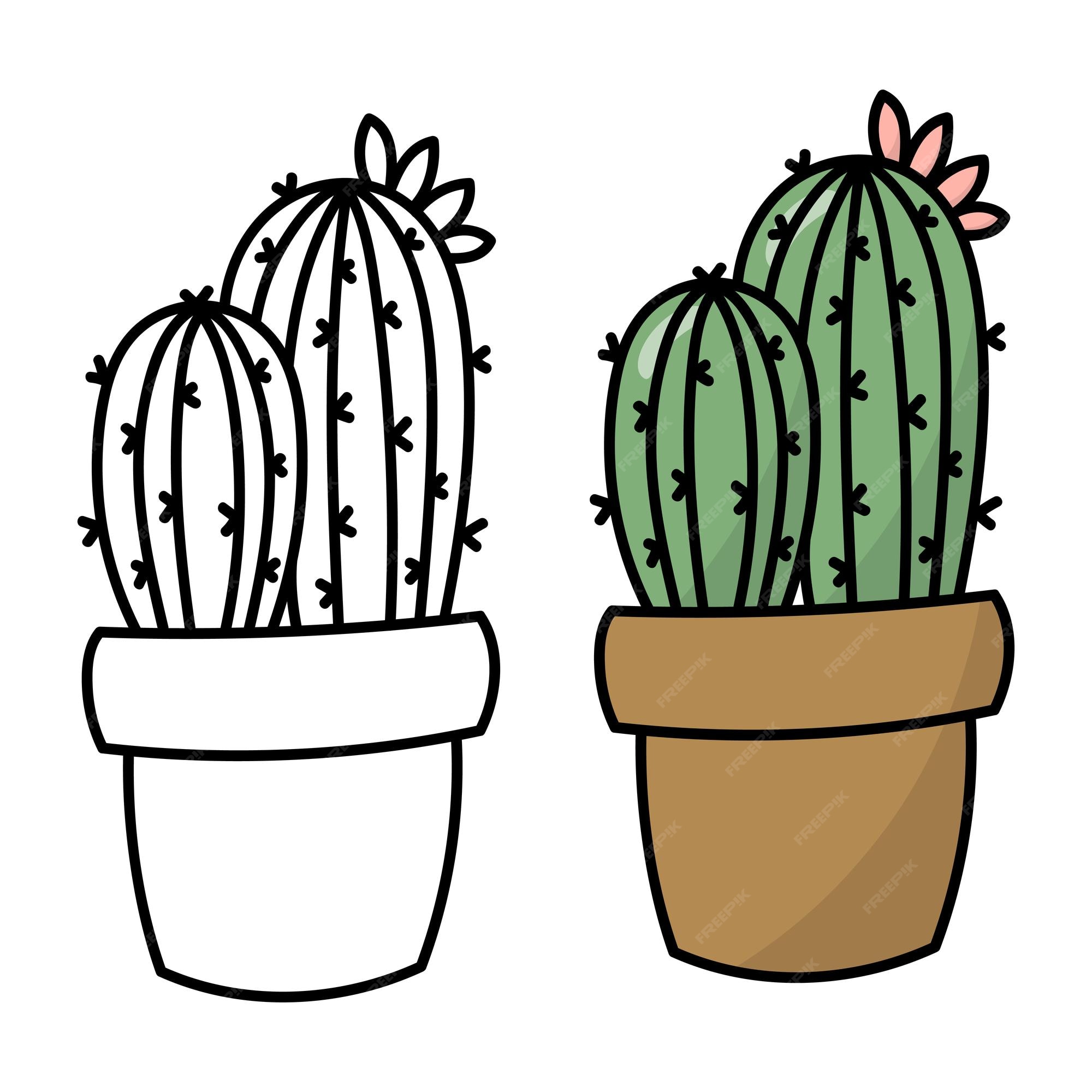 Premium Vector | Cactus coloring book page cactus in a pot isolat