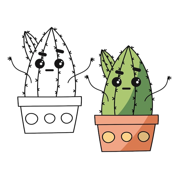 Cactus coloring book page Cactus in pot