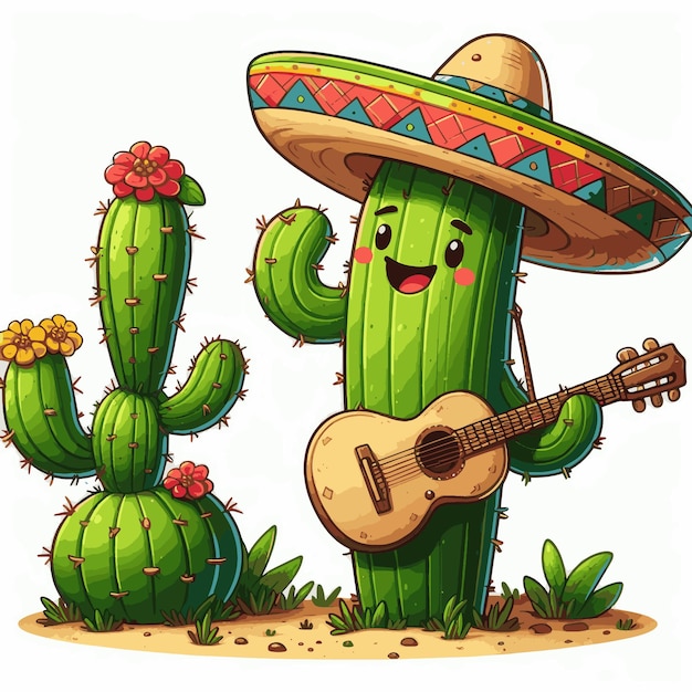 Cactus Concerto Cartoon Gitarist voor Cinco de Mayo Celebratie