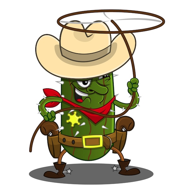 Vector cactus cowboy play rope cartoon vector