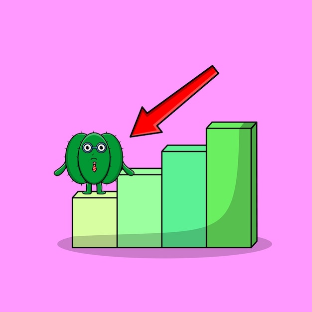 인플레이션 차트 만화 스타일 디자인 선인장 귀여운 사업가 마스코트 캐릭터